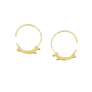 Dachshund Sterling Silver and 18kt Gold hoop Earrings