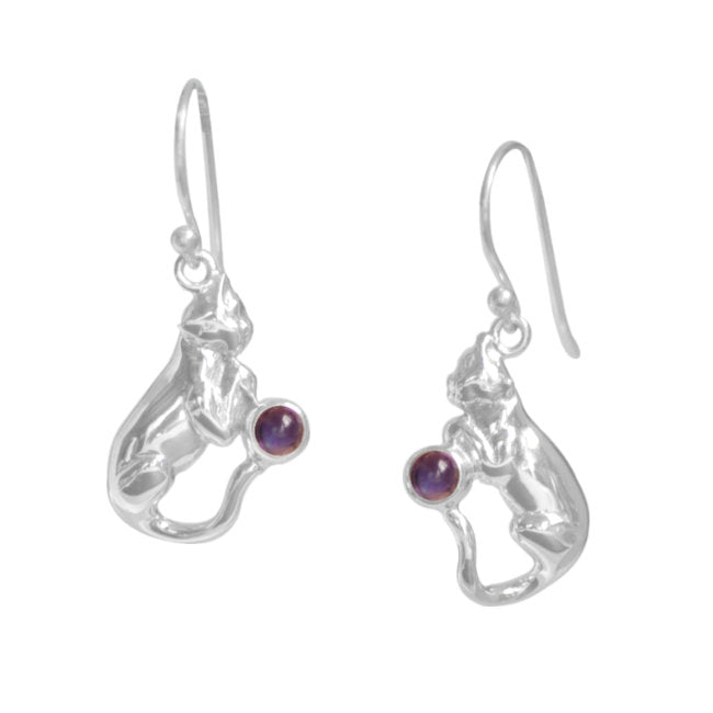 Proud Cat Sterling Silver hook Earrings with Amethyst