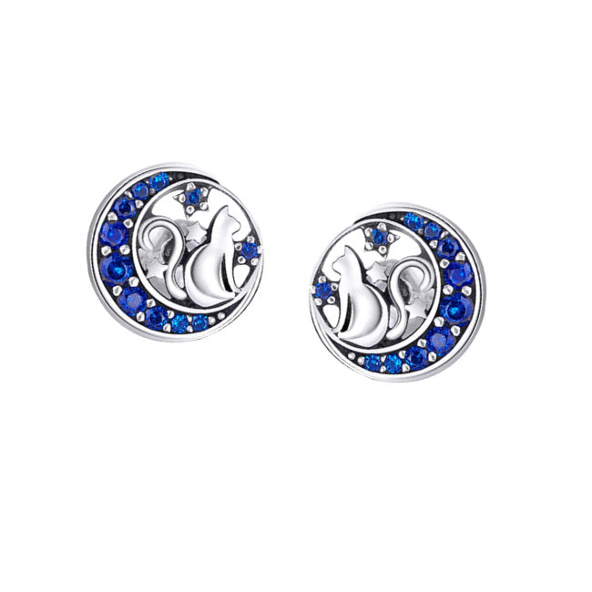 Celestial Cat Sterling Silver with Cubic Zirconia stud Earrings