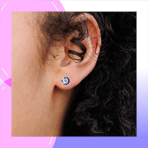 Celestial Cat Sterling Silver with Cubic Zirconia stud Earrings modelled