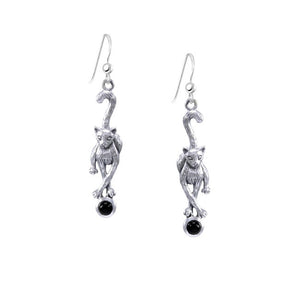 Cat Sterling Silver and  Obsidian dangle Earrings