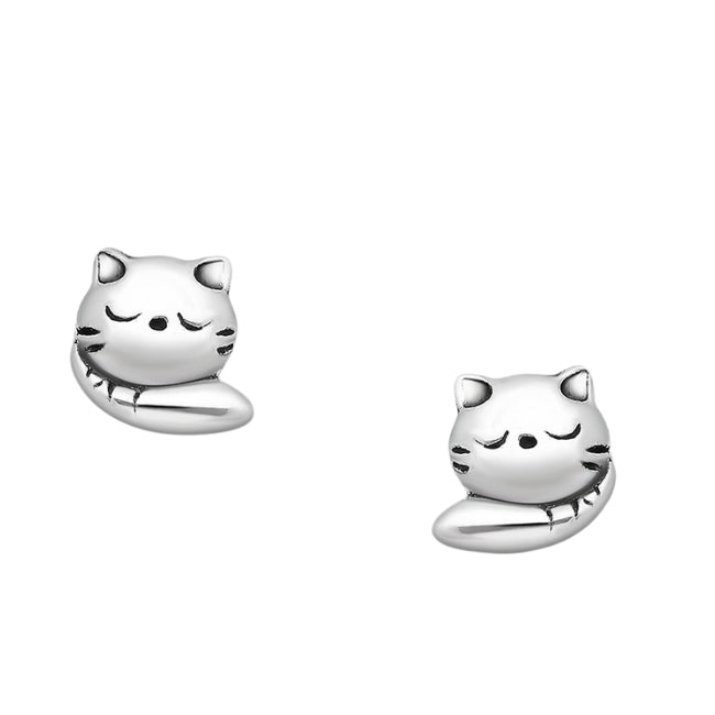 Cat Sterling Silver stud Earrings