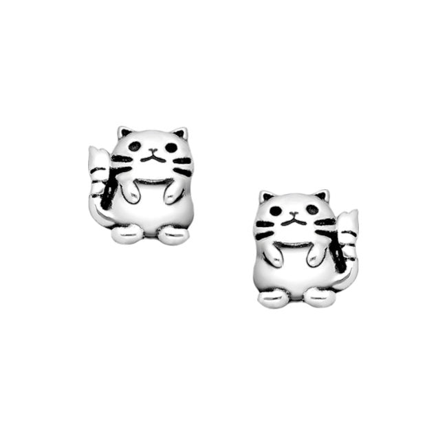 Cat Sterling Silver stud Earrings