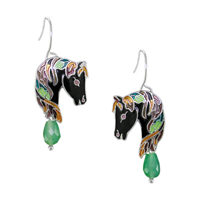 Horse Sterling Silver plated dangle Earrings with Jade & Enamels