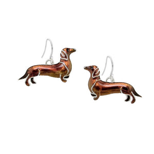 Dachshund Sterling Silver plated dangle Earrings with Enamels