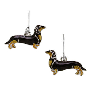 Dachshund Sterling Silver plated dangle Earrings with Enamels