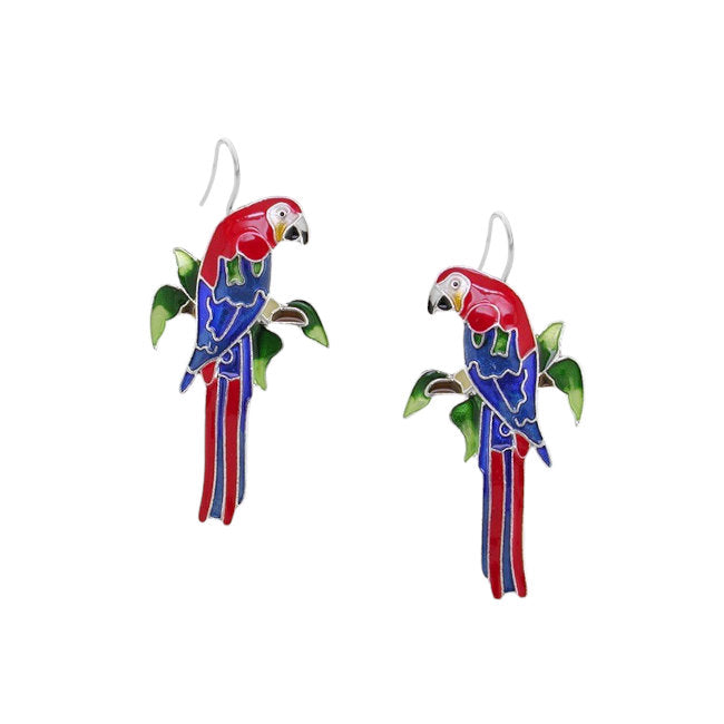 Macaw Parrot Sterling Silver plated hook Earrings with Enamels