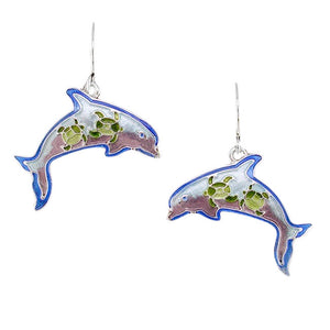 Dolphin Montage Sterling Silver plated hook Earrings with Enamels