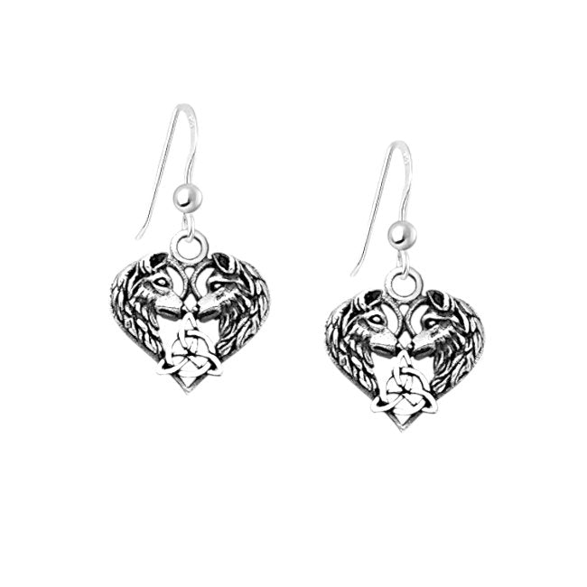 Wolf Pair with Celtic Knotwork Sterling Silver dangle Earrings