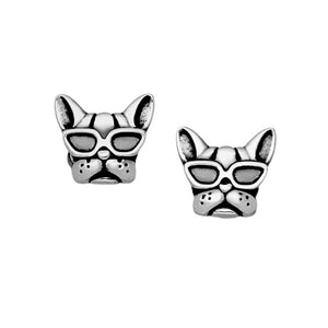 Boxer Dog in Shades Sterling Silver stud Earrings