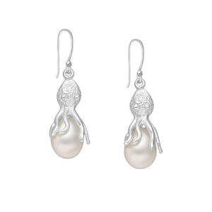 Octopus Sterling Silver and Freshwater Pearl dangle Earrings