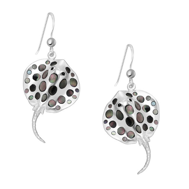 Stingray Sterling Silver Black Mother of Pearl dangle Earrings