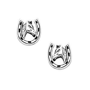Horseshoe & Horse Sterling Silver stud Earrings