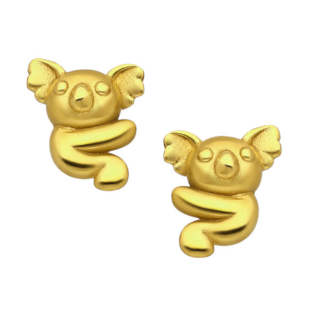 Koala Sterling Silver Earrings with Yellow Gold overlay
