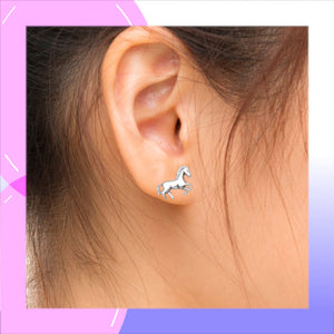 Horse Sterling Silver Push-Back Earrings modelled