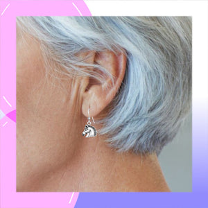 Horse Head Sterling Silver hook Earrings modelled