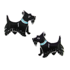 Scottish Terrier Sterling Silver plated stud Earrings with Enamels