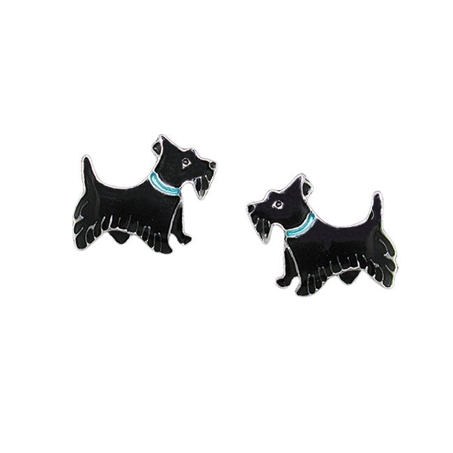 Scottish Terrier Sterling Silver plated stud Earrings with Enamels