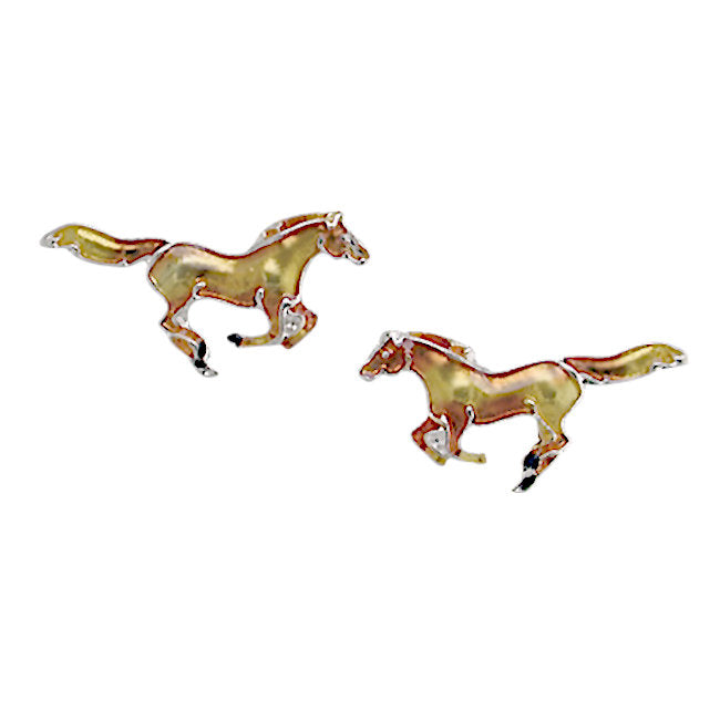 Chestnut Horse Sterling Silver plated stud Earrings with Enamels