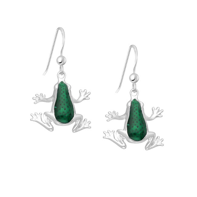 Frog Sterling Silver & Green Enamels dangle Earrings