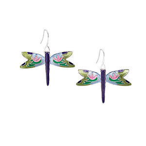 Dragonfly Sterling Silver plated dangle Earrings with Enamels