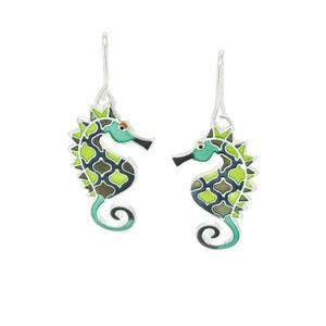 Seahorse Sterling Silver plated dangle Earrings with Enamels