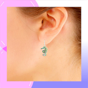 Seahorse Sterling Silver plated hook Earrings modelled