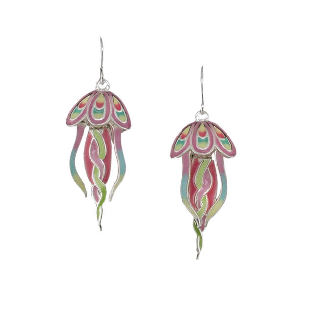 Jellyfish Sterling Silver plated dangle Earrings with Enamels