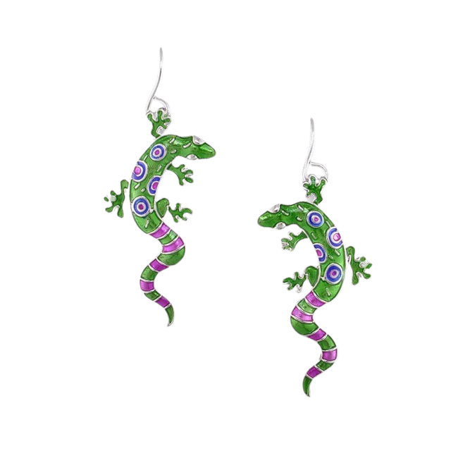 Gecko Sterling Silver plated hook Earrings with Enamels