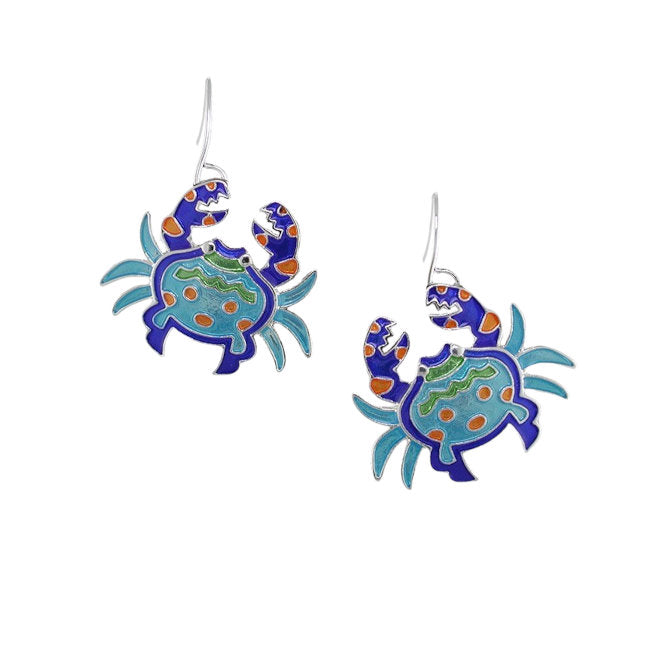 Crab Calypso Sterling Silver plated hook Earrings with Enamels