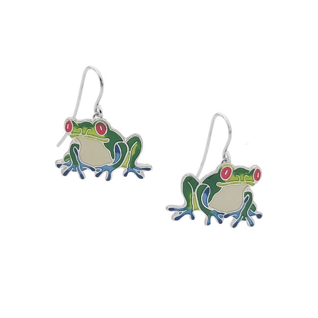 Frog Sterling Silver plated hook Earrings with hand-painted Enamels