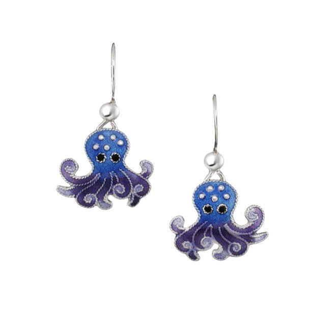 Octopus Sterling Silver hook Earrings with Enamels