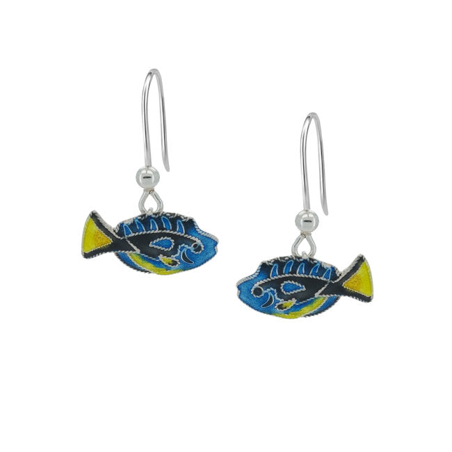 Blue Tang Sterling Silver hook Earrings with Enamels