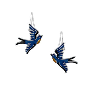 Bluebird Sterling Silver plated dangle Earrings with Enamels