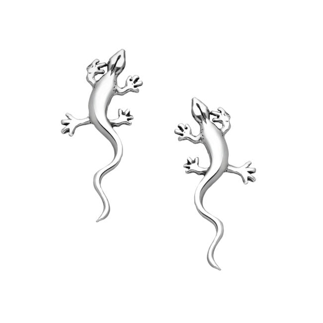 Gecko Sterling Silver Earrings with Oxidisation Accents