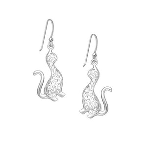 Cat Sterling Silver hook Earrings with Cutouts