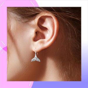 Whale Tail Sterling Silver hook Earrings modelled