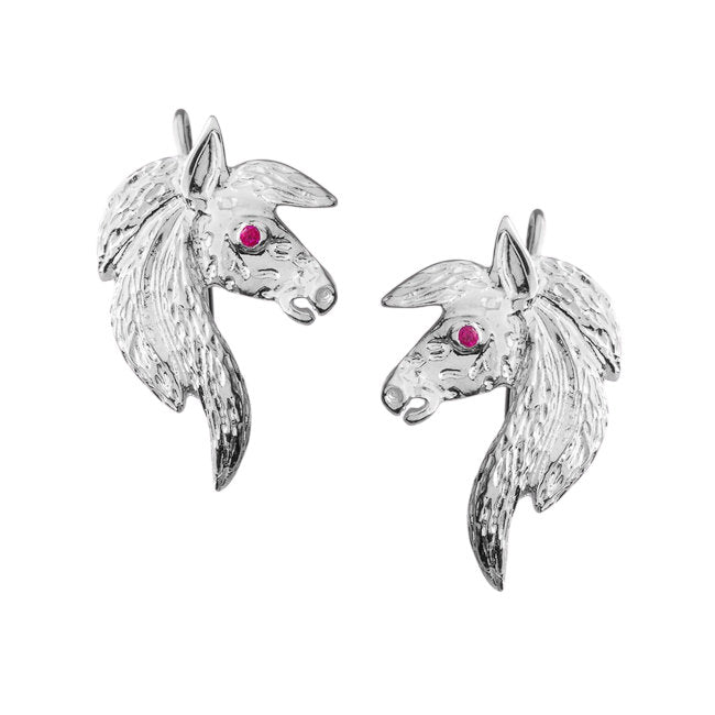 Horse Sterling Silver Earrings with lab-created Ruby