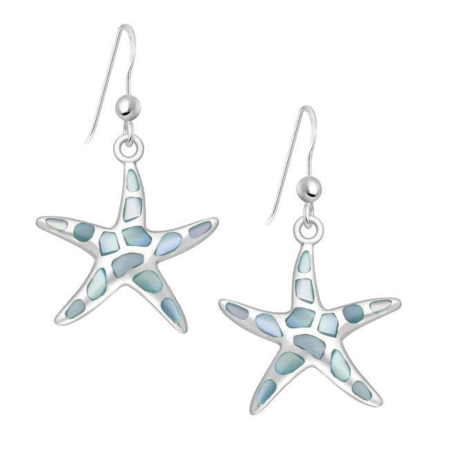 Starfish Blue Mother of Pearl & Sterling Silver dangle Earrings