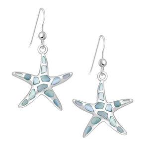 Starfish Sterling Silver hook Earrings with Blue Mother of Pearl