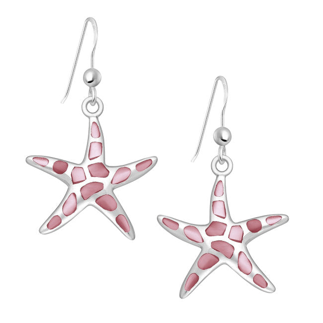 Starfish Sterling Silver hook Earrings with Pink Mother of Pearl