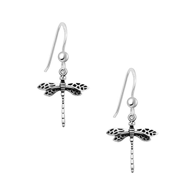 Dragonfly Sterling Silver hook Earrings with Oxidised accents