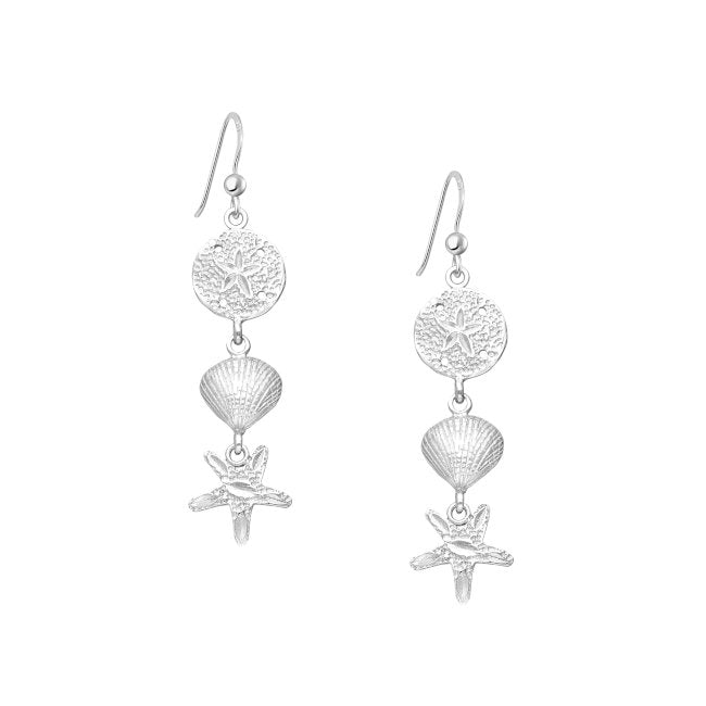 Starfish, Sand Dollar & Shell Sterling Silver Earrings