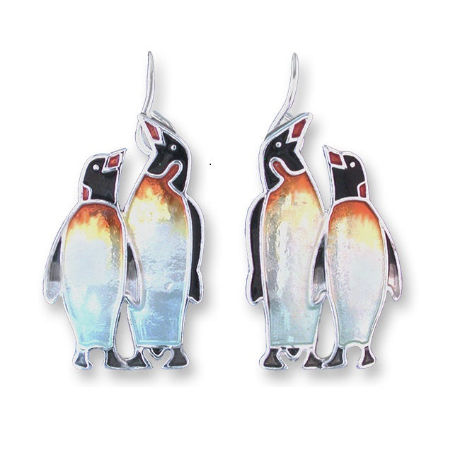 Penguins Sterling Silver plated Earrings with Enamels