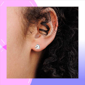 Horse Head Sterling Silver stud Earrings modelled