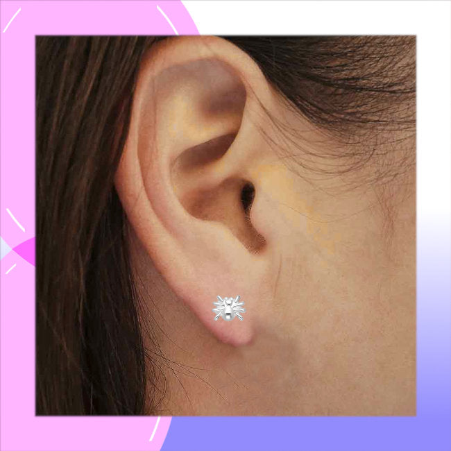 Spider Sterling Silver stud Earrings modelled