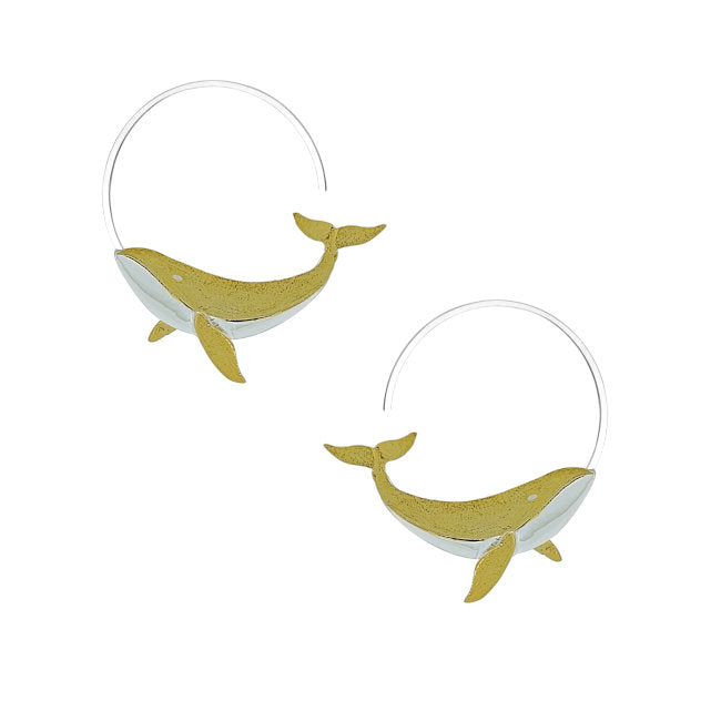 Whale Sterling Silver hoop Earrings with 18kt Gold accents