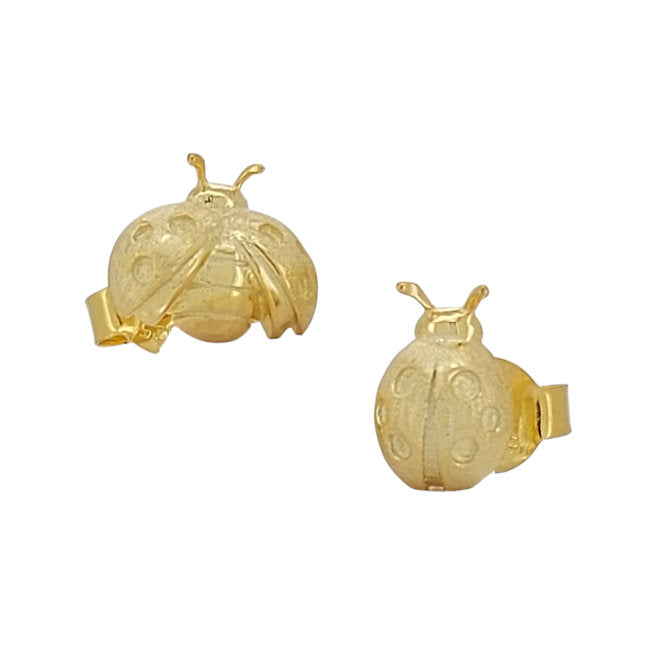 Ladybug Asymmetrical Sterling Silver stud Earrings with 18kt gold