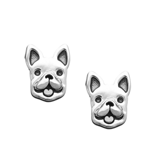 French Bulldog Face Sterling Silver Earrings