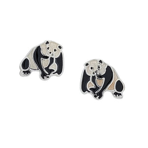 Panda Bear Sterling Silver plated stud Earrings with hand-painted Enamels